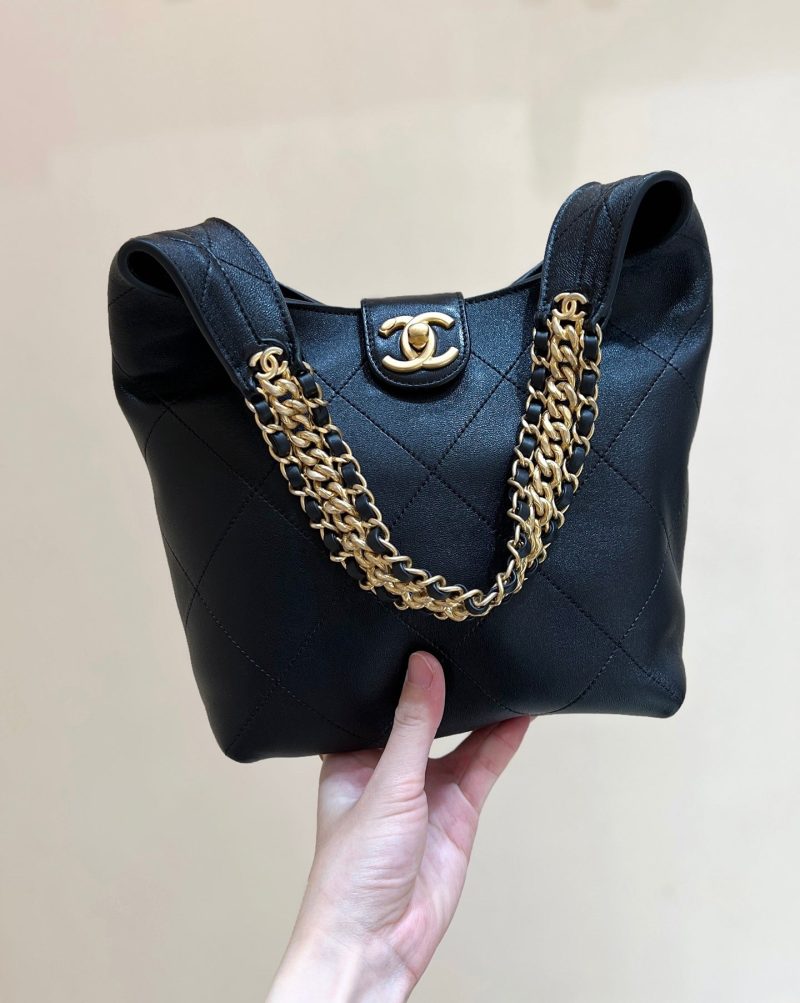 CC 25P Hippie Hobo Bag in Black Lambskin