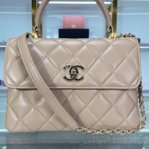 CC TRENDY 25CM BEIGE LAMBSKIN LIGHT GOLD HARDWARE