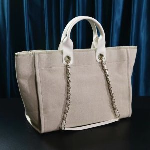 CC DEAUVILLE TOTE BAG 39 IN DARK BEIGE CANVAS
