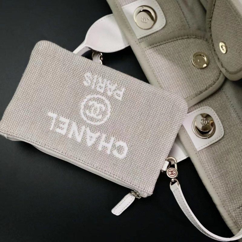 CC DEAUVILLE TOTE BAG 39 IN DARK BEIGE CANVAS