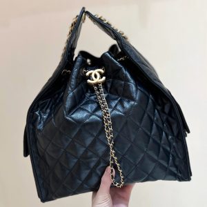 CC 25C Hobo Bag Large 40cm Balck Polished Calfskin Gold Hardware