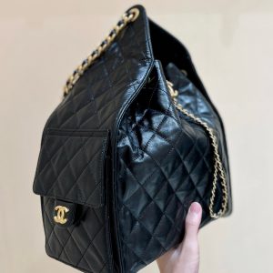 CC 25C Hobo Bag Large 40cm Balck Polished Calfskin Gold Hardware