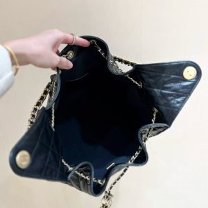 CC 25C Hobo Bag Large 40cm Balck Polished Calfskin Gold Hardware
