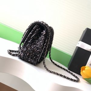 24K Flap Bag 20cm Sequin Black