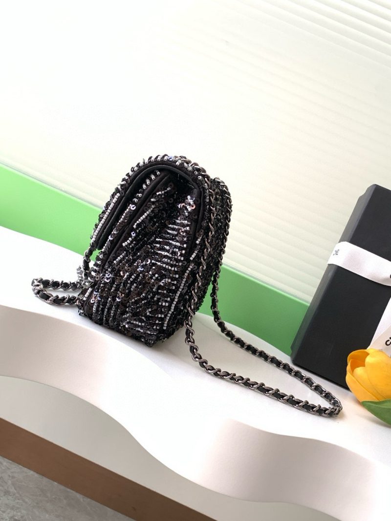 24K Flap Bag 20cm Sequin Black