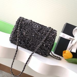 24K Flap Bag 20cm Sequin Black