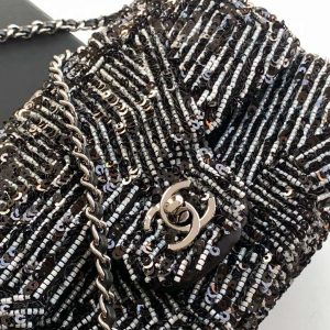 24K Flap Bag 20cm Sequin Black