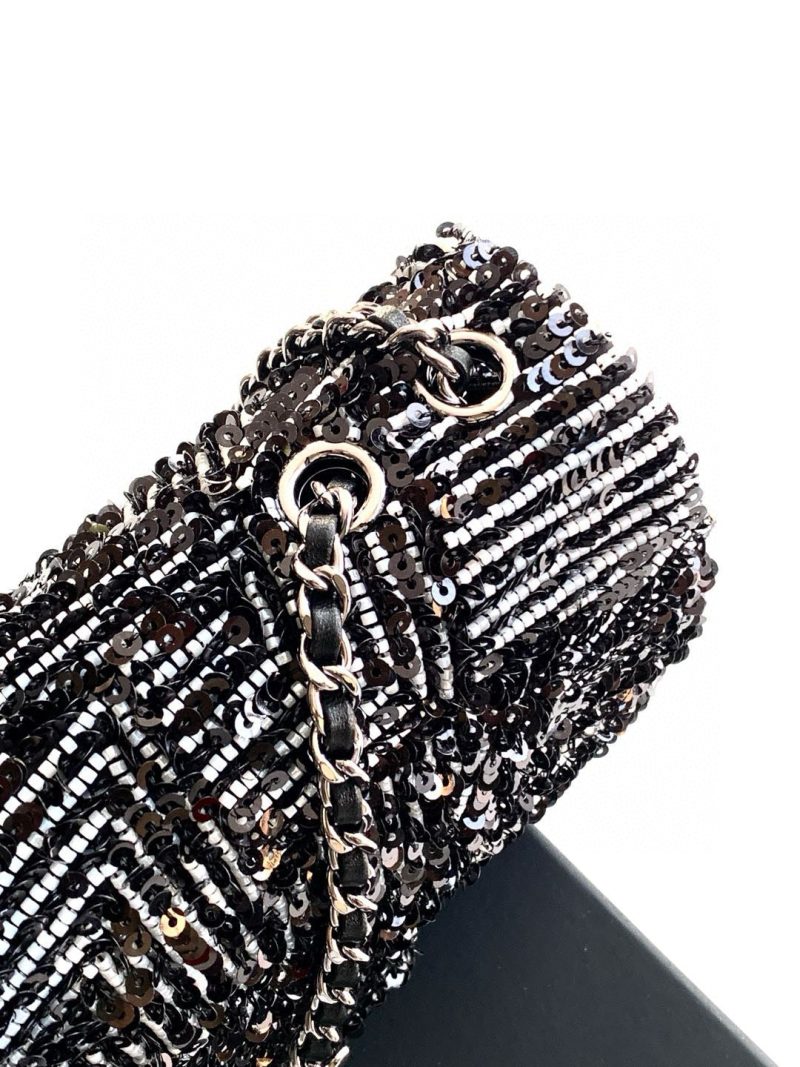 24K Flap Bag 20cm Sequin Black