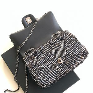 24K Flap Bag 20cm Sequin Black