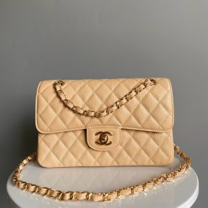 Flap bag jumbo 23 light beige grain caviar cowhide silver hardware