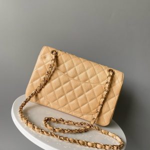 Flap bag jumbo 23 light beige grain caviar cowhide silver hardware