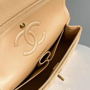 Flap bag jumbo 23 light beige grain caviar cowhide silver hardware