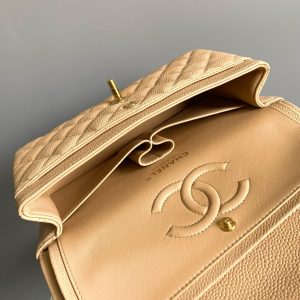 Flap bag jumbo 23 light beige grain caviar cowhide silver hardware