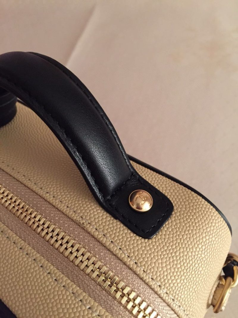 CC Filigree Vanity Case Bag Black Beige Quilted Caviar Leather