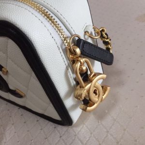 CC Filigree Vanity Case Bag Black White Quilted Caviar Leather