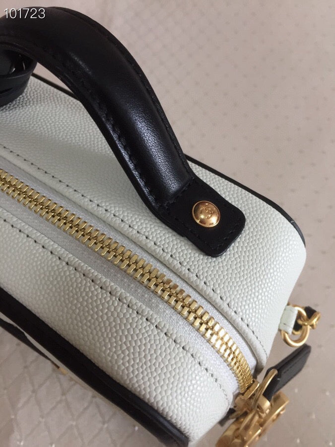 CC Filigree Vanity Case Bag Black White Quilted Caviar Leather