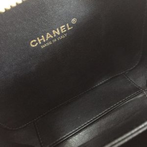 CC Filigree Vanity Case Bag Black White Quilted Caviar Leather