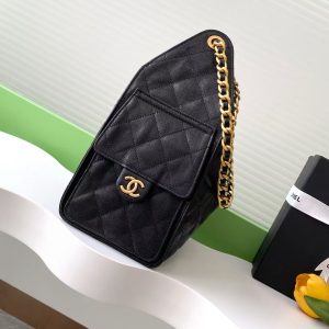 CC 25C Hobo Bag 30cm Black Grained Calfskin