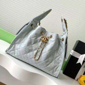 CC 25C Hobo Bag 30cm Light Blue Grained Calfskin