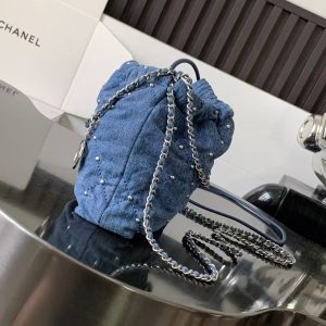 CC 22 Mini Chain Shoulder Bag Blue Denim Shw