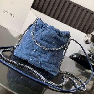 CC 22 Mini Chain Shoulder Bag Blue Denim Shw