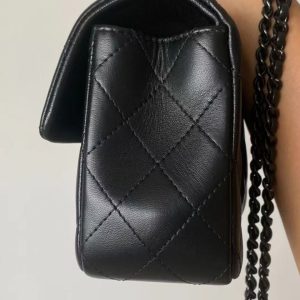 25C Mini Flap Bag Top Handle 20cm Black Lambskin Black Hardware Premium Version