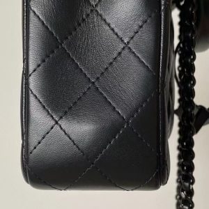 25C Mini Flap Bag Top Handle 20cm Black Lambskin Black Hardware Premium Version
