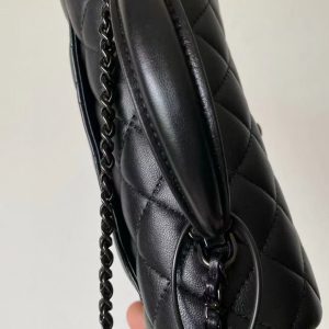 25C Mini Flap Bag Top Handle 20cm Black Lambskin Black Hardware Premium Version