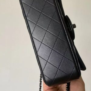 25C Mini Flap Bag Top Handle 20cm Black Lambskin Black Hardware Premium Version