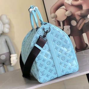 LV Keepall Bandouliere 50 Travel Bag Light Blue Monogram Calfskin
