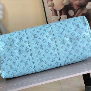 LV Keepall Bandouliere 50 Travel Bag Light Blue Monogram Calfskin