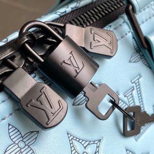 LV Keepall Bandouliere 50 Travel Bag Light Blue Monogram Calfskin