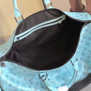 LV Keepall Bandouliere 50 Travel Bag Light Blue Monogram Calfskin