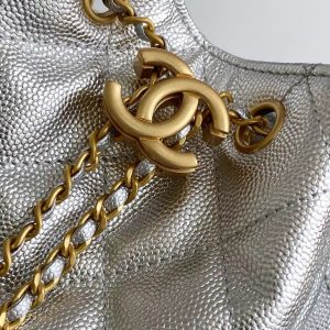 CC 25C Hobo Bags 30cm Silver Metallic Grained Calfskin