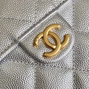 CC 25C Hobo Bags 30cm Silver Metallic Grained Calfskin