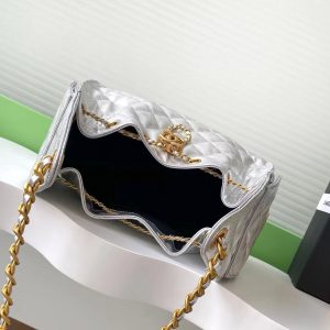 CC 25C Hobo Bags 30cm Silver Metallic Grained Calfskin