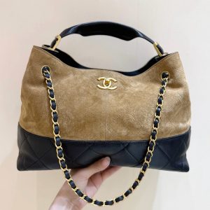 CC 25A Shopping And Bowling Hobo Bags 36cm Brown Suede Black Lambskin