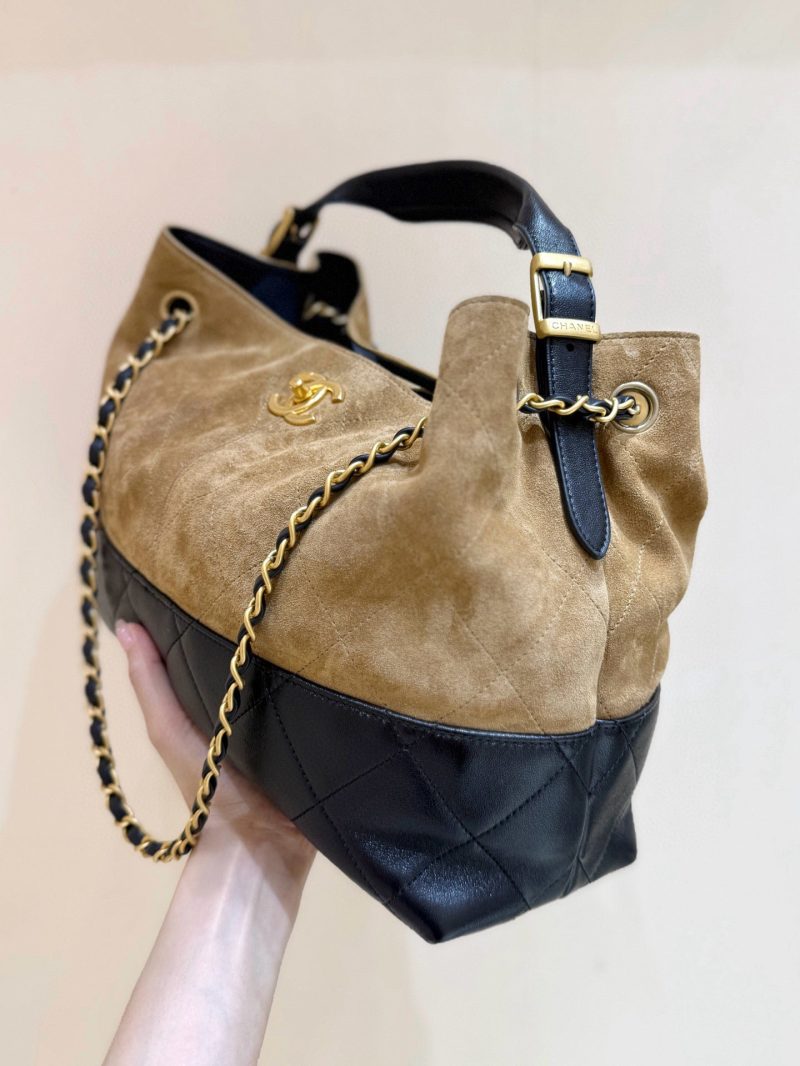 CC 25A Shopping And Bowling Hobo Bags 36cm Brown Suede Black Lambskin