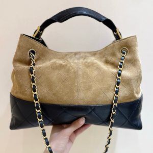 CC 25A Shopping And Bowling Hobo Bags 36cm Brown Suede Black Lambskin