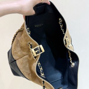 CC 25A Shopping And Bowling Hobo Bags 36cm Brown Suede Black Lambskin