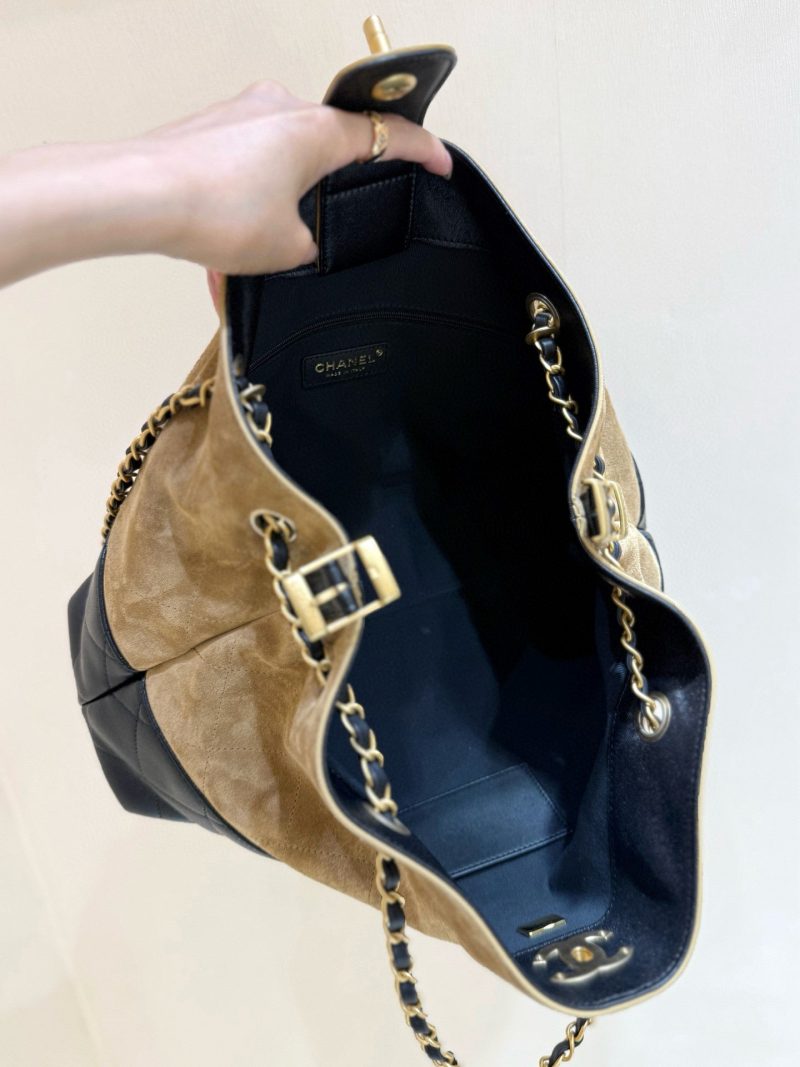 CC 25A Shopping And Bowling Hobo Bags 36cm Brown Suede Black Lambskin