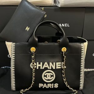 CC 25 Large Crochet Deauville Shopping Bag 34cm Black