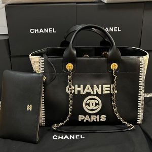 CC 25 Large Crochet Deauville Shopping Bag 34cm Black