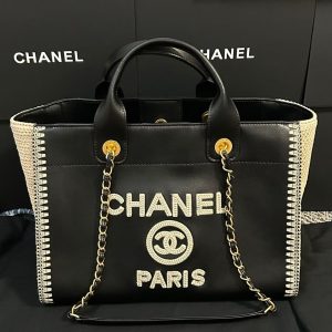 CC 25 Large Crochet Deauville Shopping Bag 34cm Black