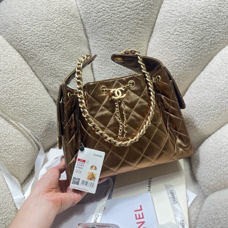 CC 25C Hobo Bags 30cm Bronze Metalic Grained Calfskin