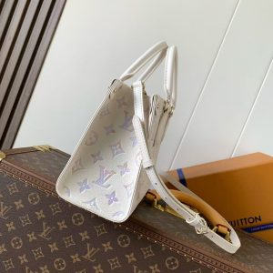 LV OnTheGo 25cm Bag White Purple Pink Embossed Grained Cowhide