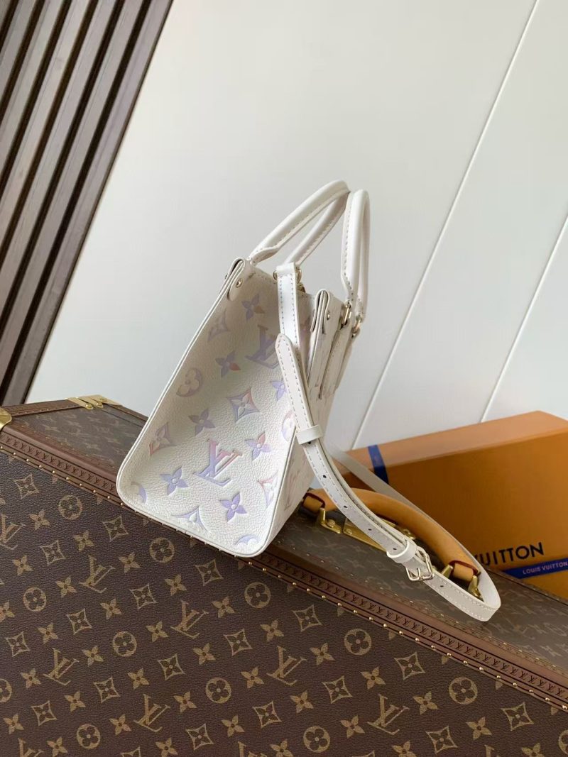 LV OnTheGo 25cm Bag White Purple Pink Embossed Grained Cowhide