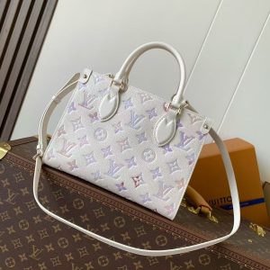 LV OnTheGo 25cm Bag White Purple Pink Embossed Grained Cowhide