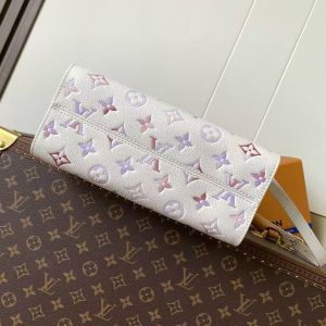 LV OnTheGo 25cm Bag White Purple Pink Embossed Grained Cowhide