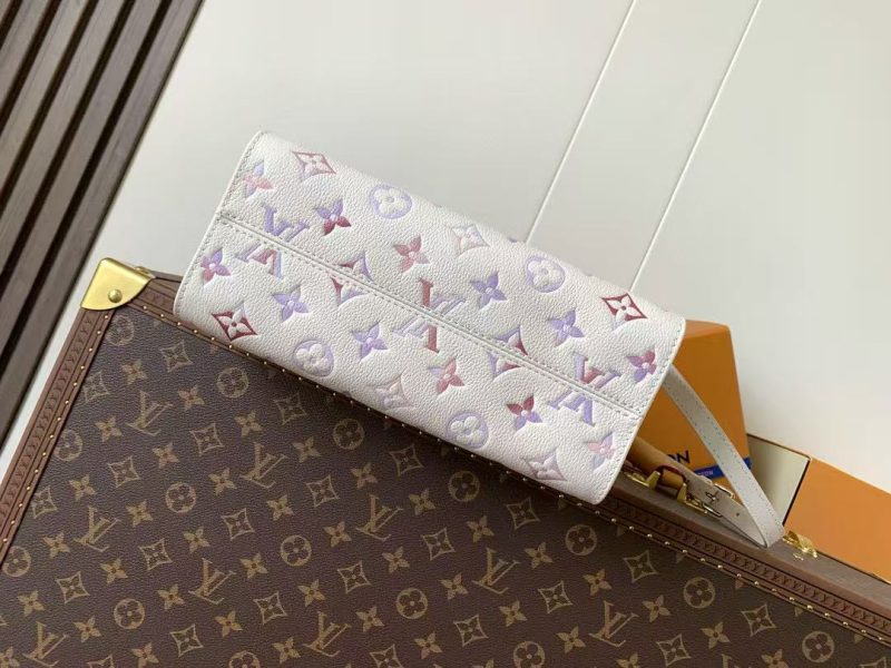 LV OnTheGo 25cm Bag White Purple Pink Embossed Grained Cowhide
